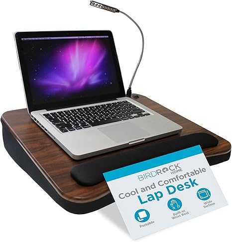 Portable Lap Desk with Cushion, USB Light, Wrist Rest – Black