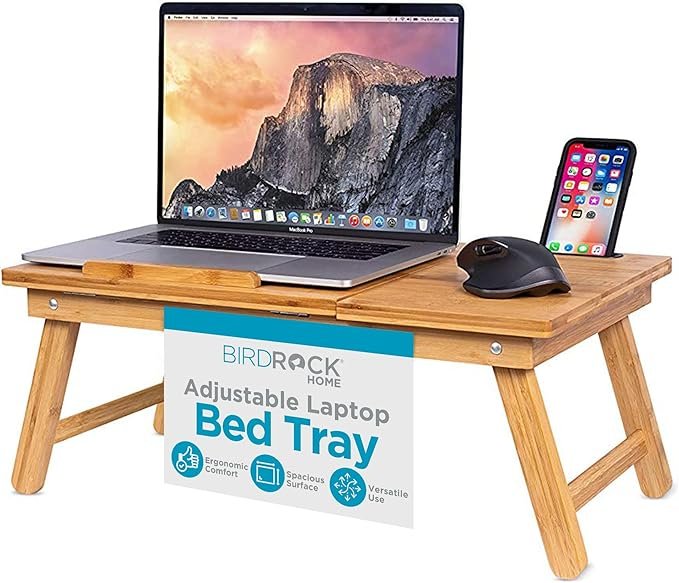 Adjustable Bamboo Laptop Bed Tray with Foldable Legs